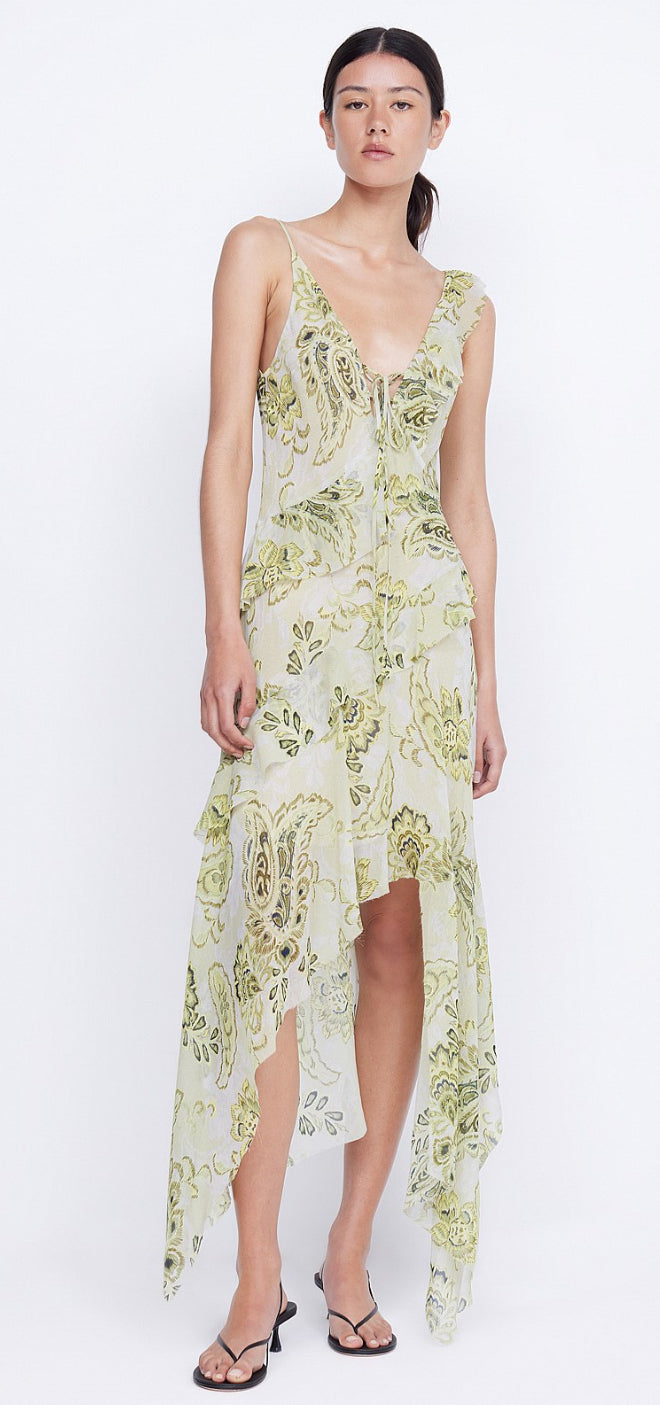 Bec & Bridge - Lylou Frill Dress In Lemon Paisley - size 8