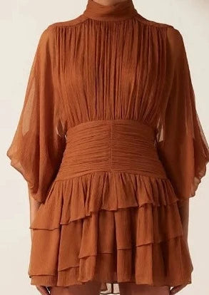 Shona Joy - Noemi Long Sleeve Ruched Dress - Size 8